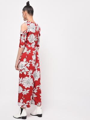 ruffled cold shoulder floral jumpsuit - 16065811 - Standard Image - 3