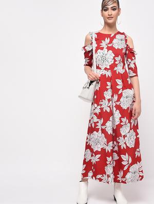 ruffled cold shoulder floral jumpsuit - 16065811 - Standard Image - 4