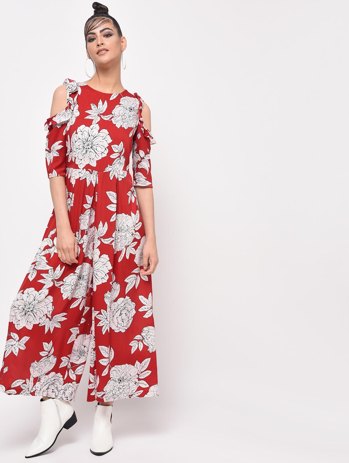 ruffled cold shoulder floral jumpsuit - 16065811 - Zoom Image - 1