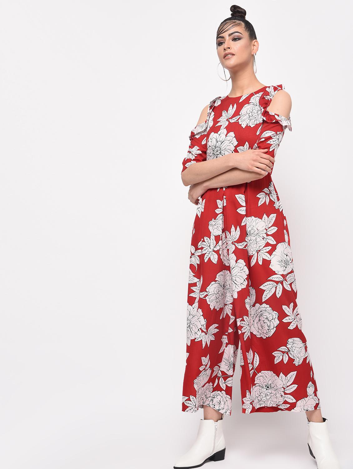 ruffled cold shoulder floral jumpsuit - 16065811 - Zoom Image - 2