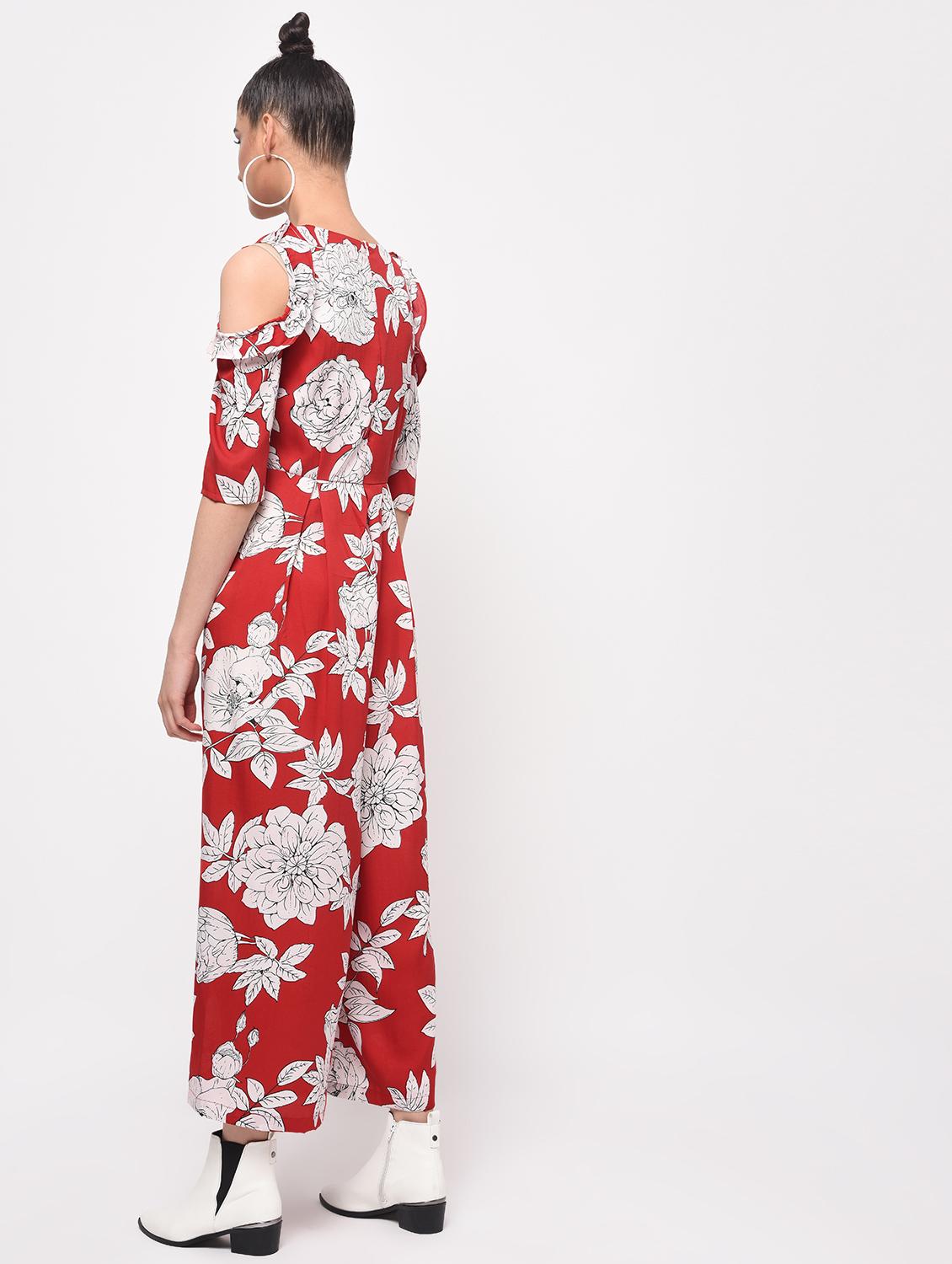 ruffled cold shoulder floral jumpsuit - 16065811 - Zoom Image - 3