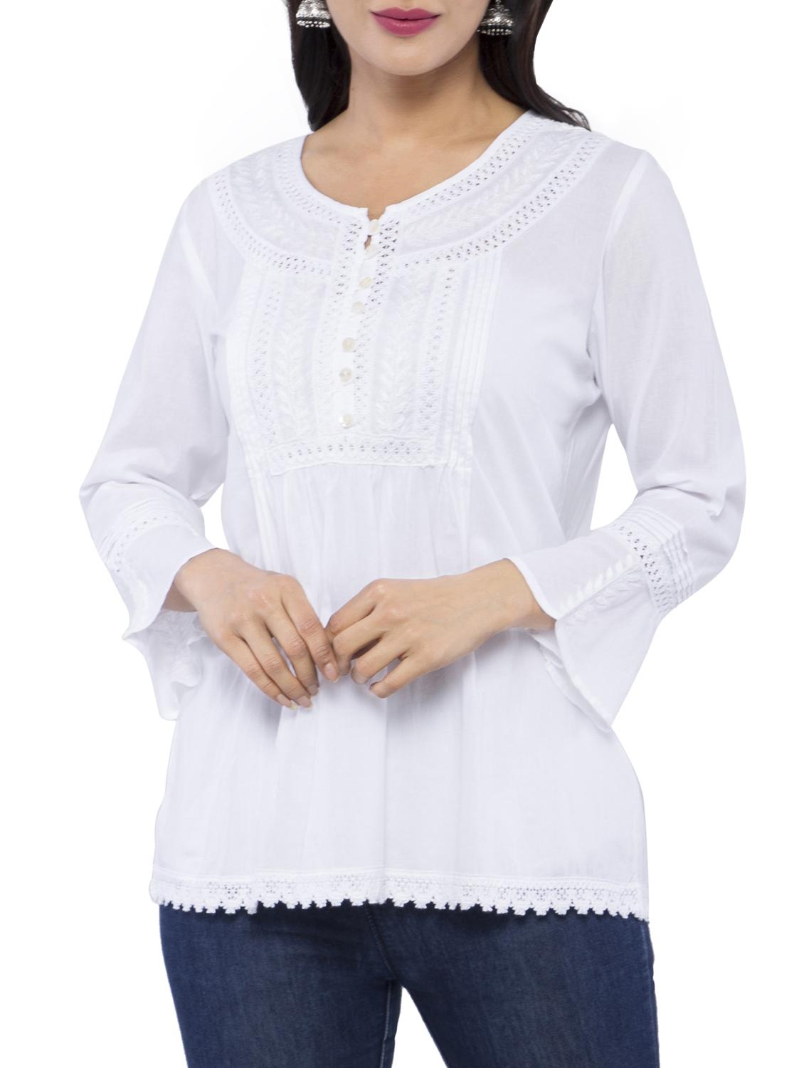 chikankari white kurti - 16066850 - Zoom Image - 1