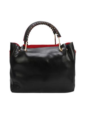 black leatherette (pu) regular handbag and pouch combo - 16067106 - Standard Image - 2