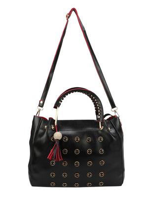 black leatherette (pu) regular handbag and pouch combo - 16067106 - Standard Image - 4