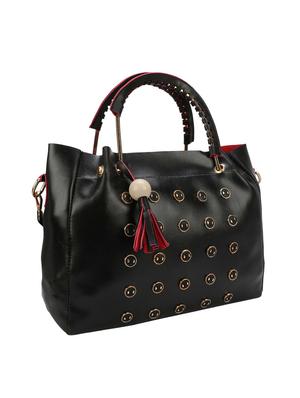 black leatherette (pu) regular handbag and pouch combo - 16067106 - Standard Image - 6