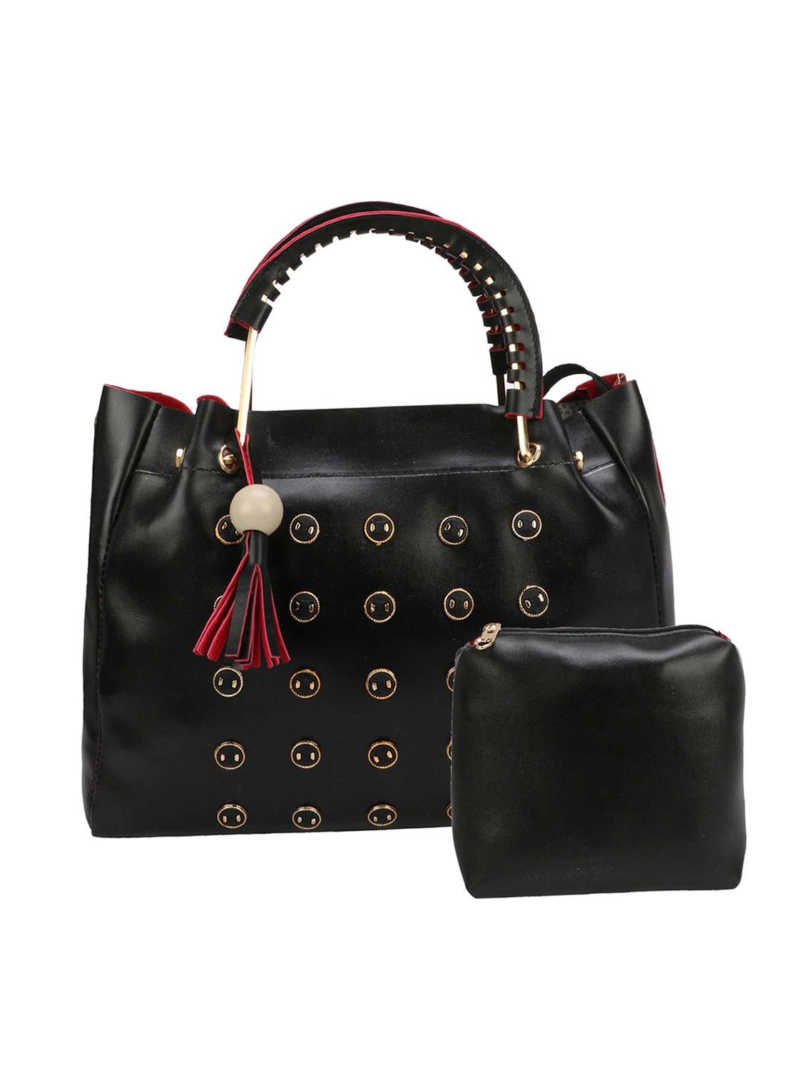 black leatherette (pu) regular handbag and pouch combo - 16067106 - Zoom Image - 1