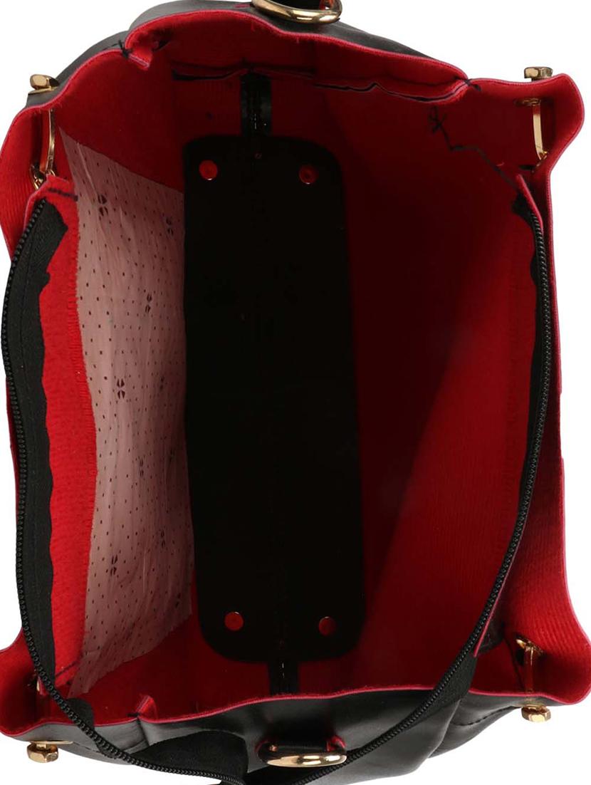 black leatherette (pu) regular handbag and pouch combo - 16067106 - Zoom Image - 3