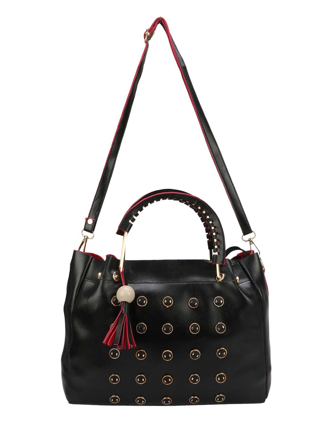 black leatherette (pu) regular handbag and pouch combo - 16067106 - Zoom Image - 4