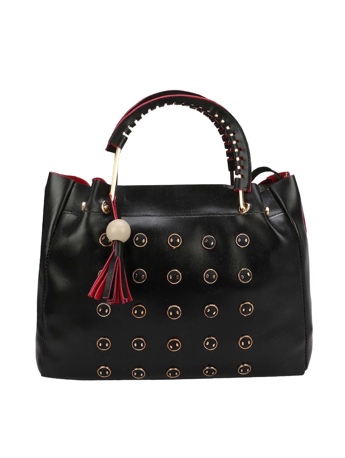 black leatherette (pu) regular handbag and pouch combo - 16067106 - Zoom Image - 5