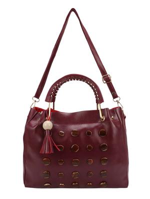 maroon leatherette (pu) regular handbag and pouch combo - 16067109 - Standard Image - 4