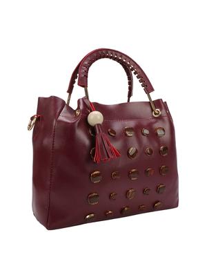 maroon leatherette (pu) regular handbag and pouch combo - 16067109 - Standard Image - 5