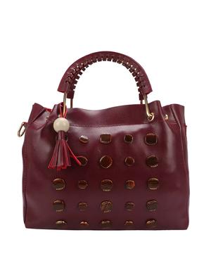 maroon leatherette (pu) regular handbag and pouch combo - 16067109 - Standard Image - 6