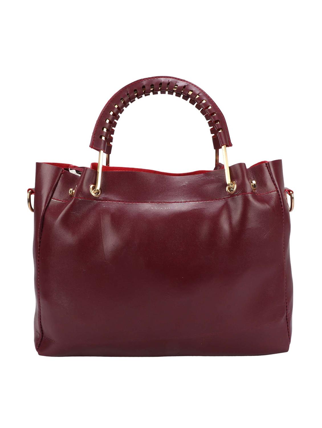 maroon leatherette (pu) regular handbag and pouch combo - 16067109 - Zoom Image - 2