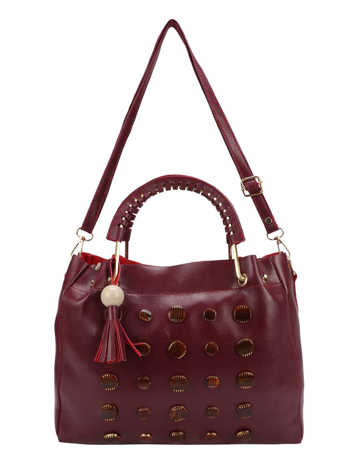 maroon leatherette (pu) regular handbag and pouch combo - 16067109 - Zoom Image - 4