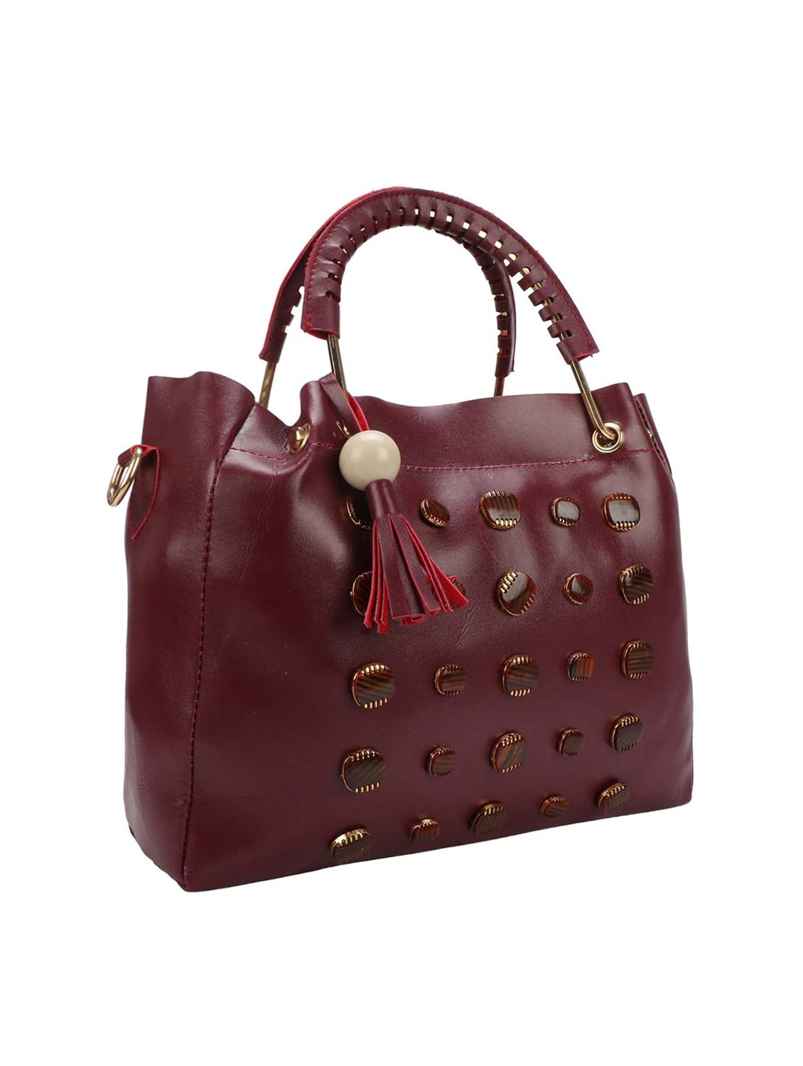 maroon leatherette (pu) regular handbag and pouch combo - 16067109 - Zoom Image - 5