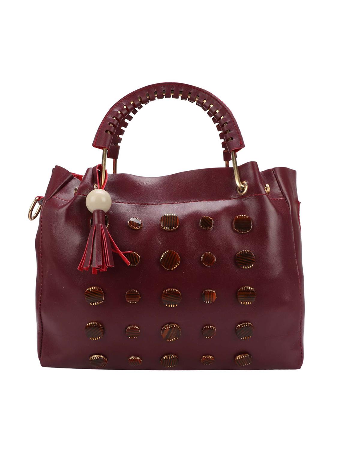 maroon leatherette (pu) regular handbag and pouch combo - 16067109 - Zoom Image - 6