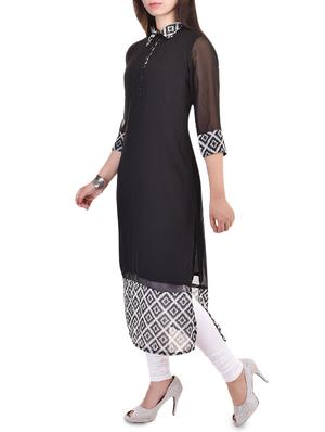 solid contrast straight kurta - 16072260 - Standard Image - 2