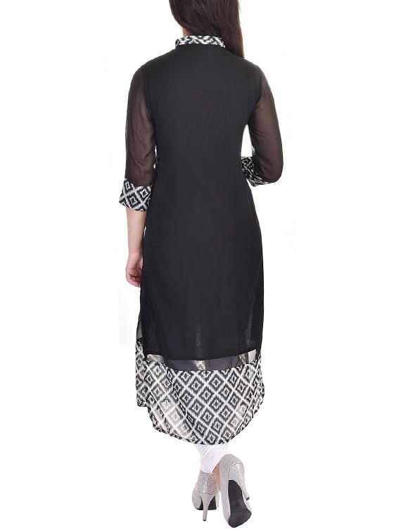 solid contrast straight kurta - 16072260 - Zoom Image - 3
