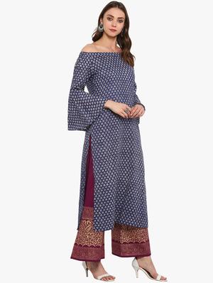 bell sleeves straight kurta - 16072313 - Standard Image - 2