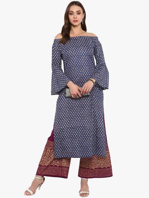bell sleeves straight kurta - 16072313 - Standard Image - 4