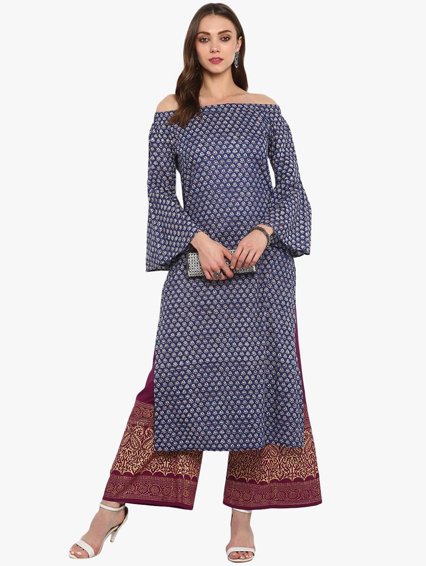 bell sleeves straight kurta - 16072313 - Zoom Image - 4