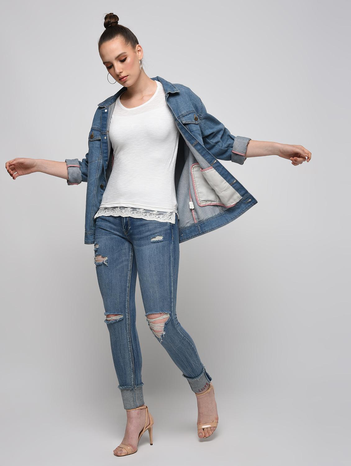lace trim cap sleeved top - 16072354 - Zoom Image - 1
