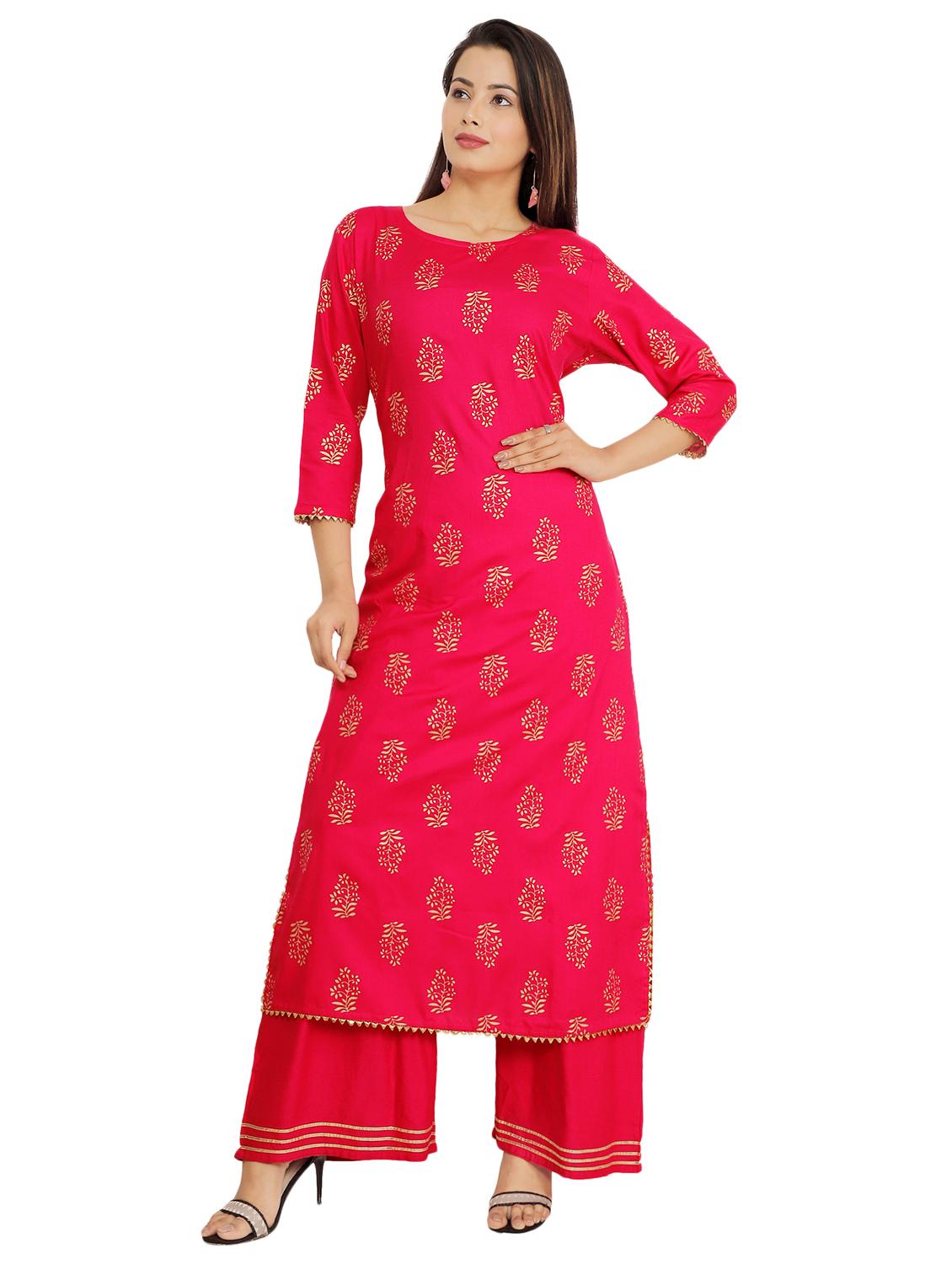 Block print kurta with gota patti palazzo set - 16072556 - Zoom Image - 1