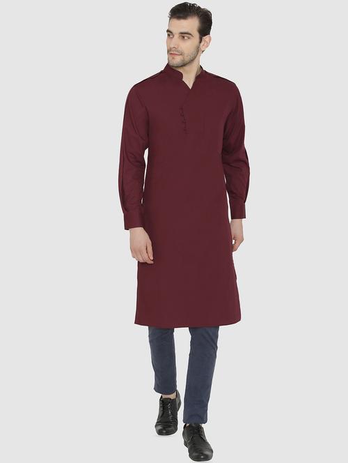 maroon cotton long kurta - 16077521 - Very Small Image - 1
