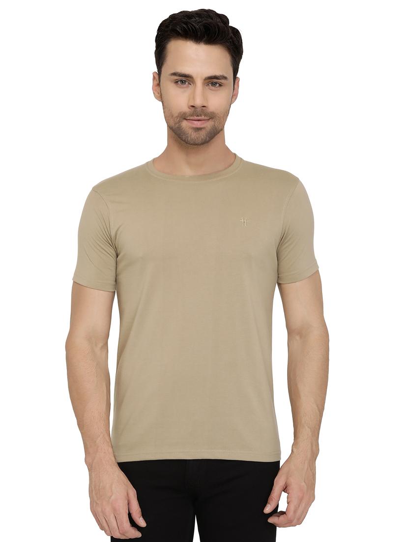 beige solid round neck tshirt - 16077629 - Zoom Image - 1