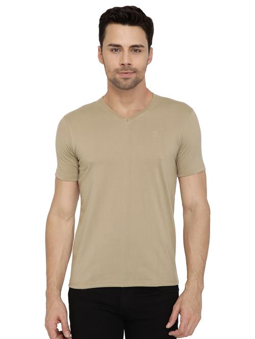 beige solid tshirt - 16077631 - Standard Image - 1
