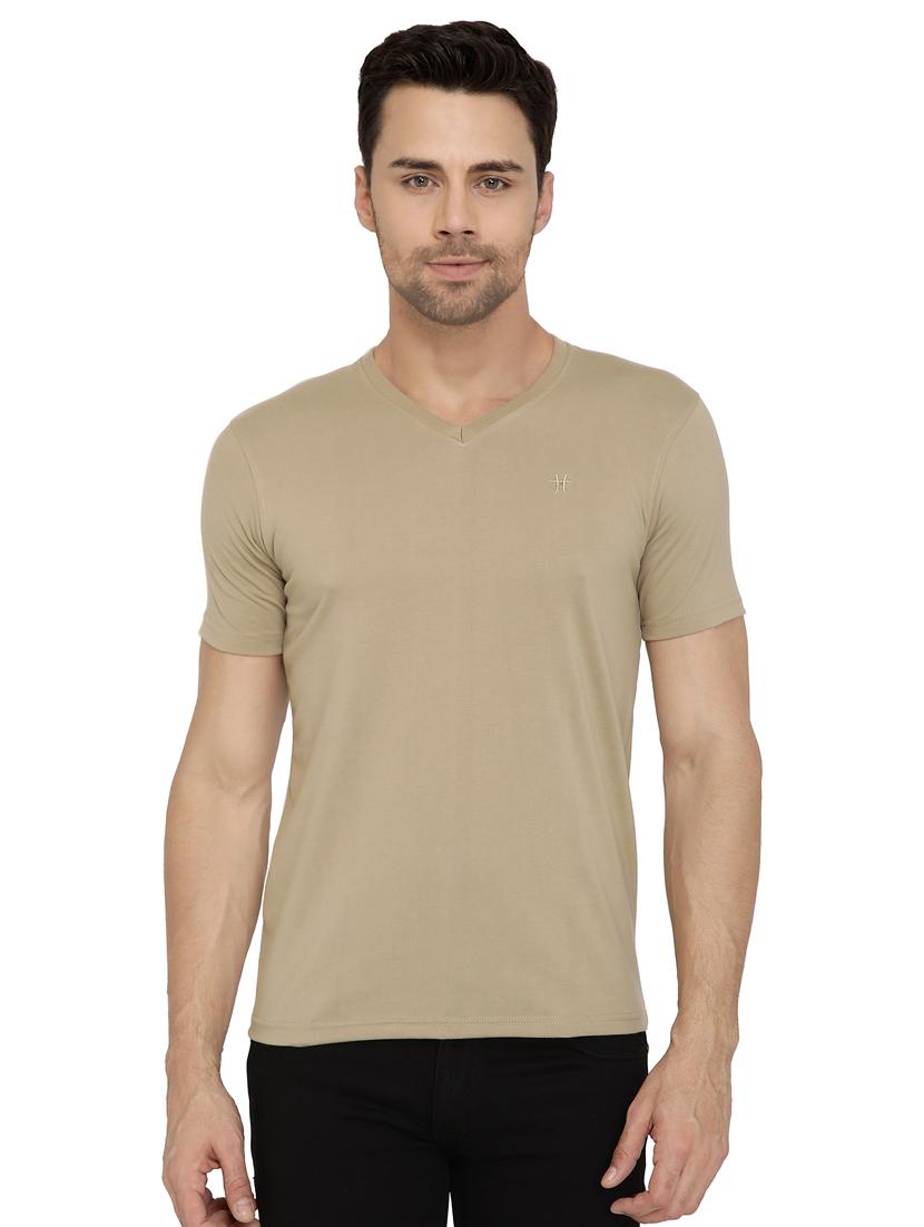 beige solid tshirt - 16077631 - Zoom Image - 1