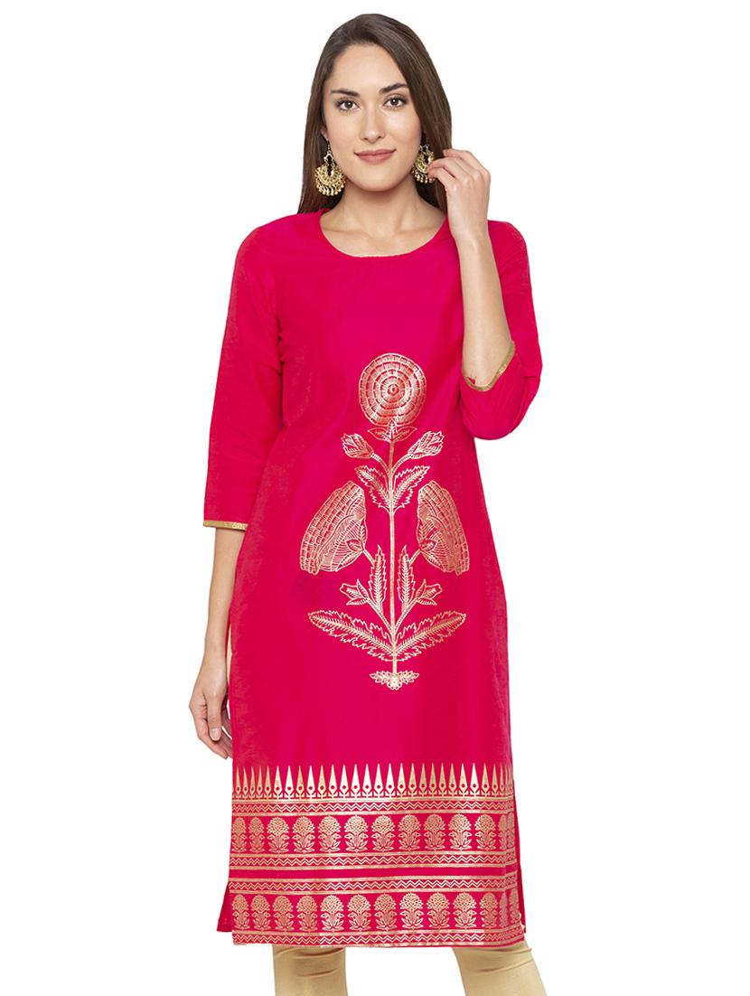 foil printed straight kurta - 16077924 - Zoom Image - 1