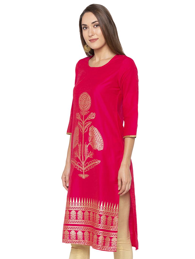 foil printed straight kurta - 16077924 - Zoom Image - 2