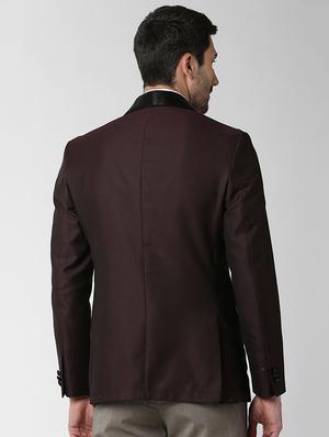 maroon polyester single breasted casual blazer - 16078555 - Standard Image - 3