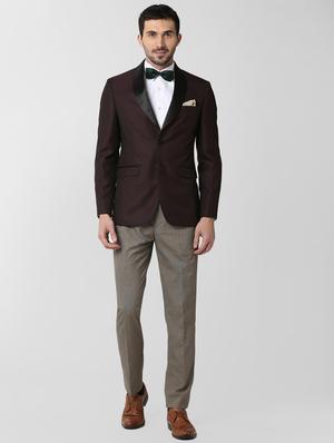maroon polyester single breasted casual blazer - 16078555 - Standard Image - 4