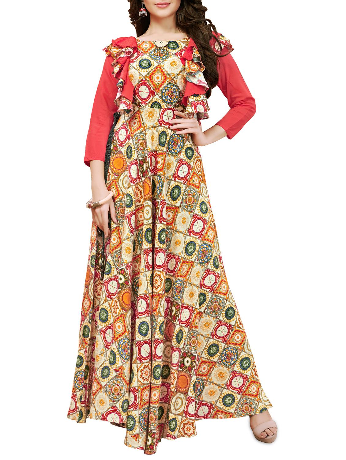 geometrical printed flared kurta - 16079234 - Zoom Image - 1