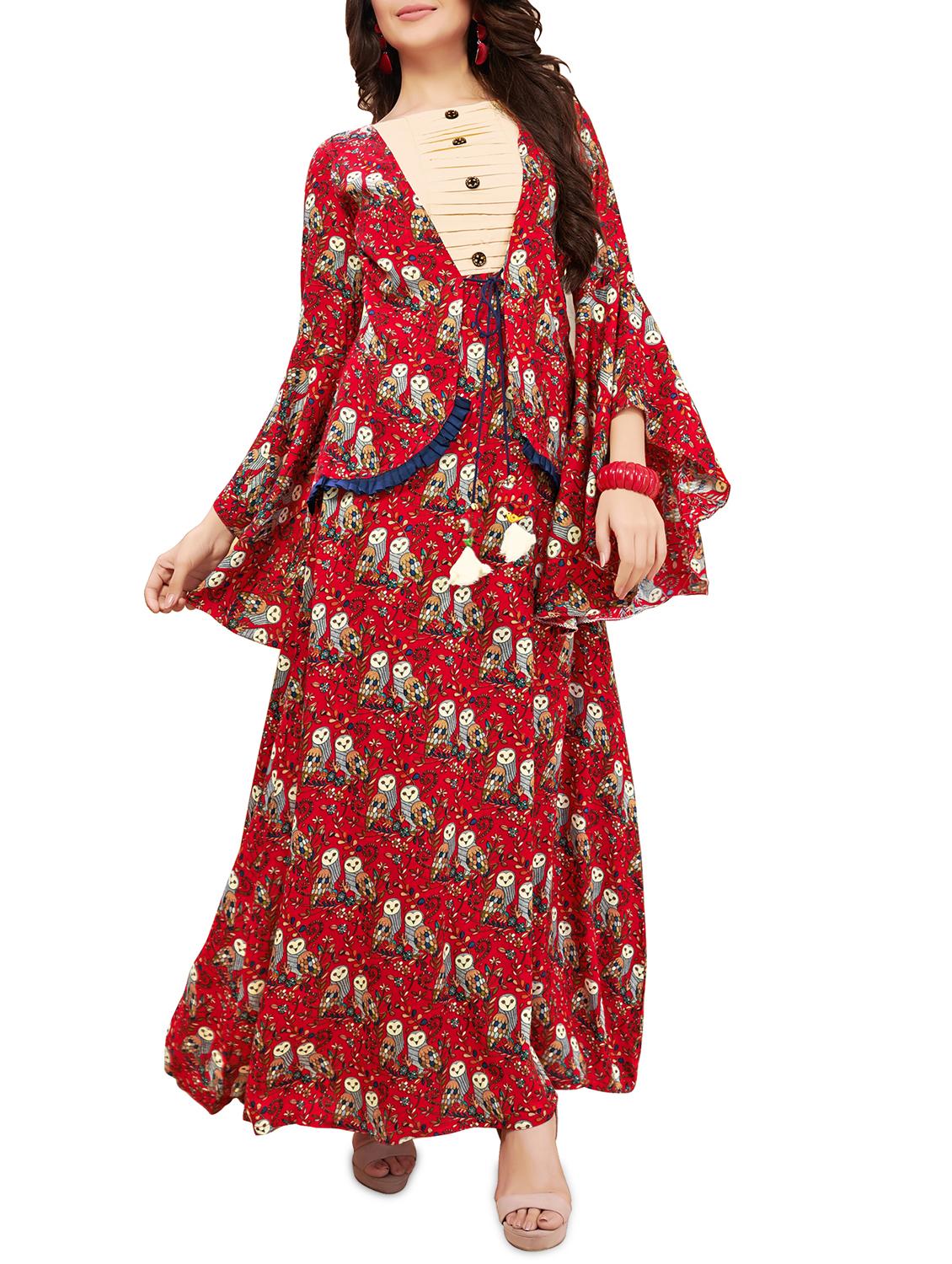 conversational printed flared kurta - 16079236 - Zoom Image - 1