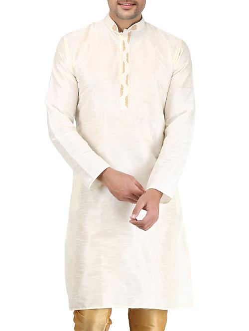 white pure silk long kurta - 16079255 - Standard Image - 1