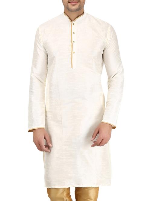 white pure silk long kurta - 16079271 - Very Small Image - 1