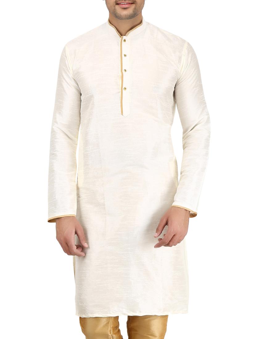 white pure silk long kurta - 16079271 - Zoom Image - 1