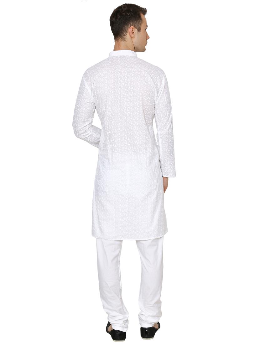 white cotton long kurta - 16079695 - Zoom Image - 3