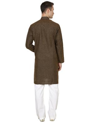 brown cotton long kurta - 16079730 - Standard Image - 3