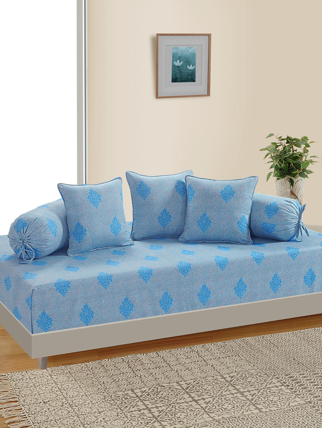 Blue Motifs Diwan Set with Bolster and Cushion Covers (Set of 6) - 16080138 - Zoom Image - 1