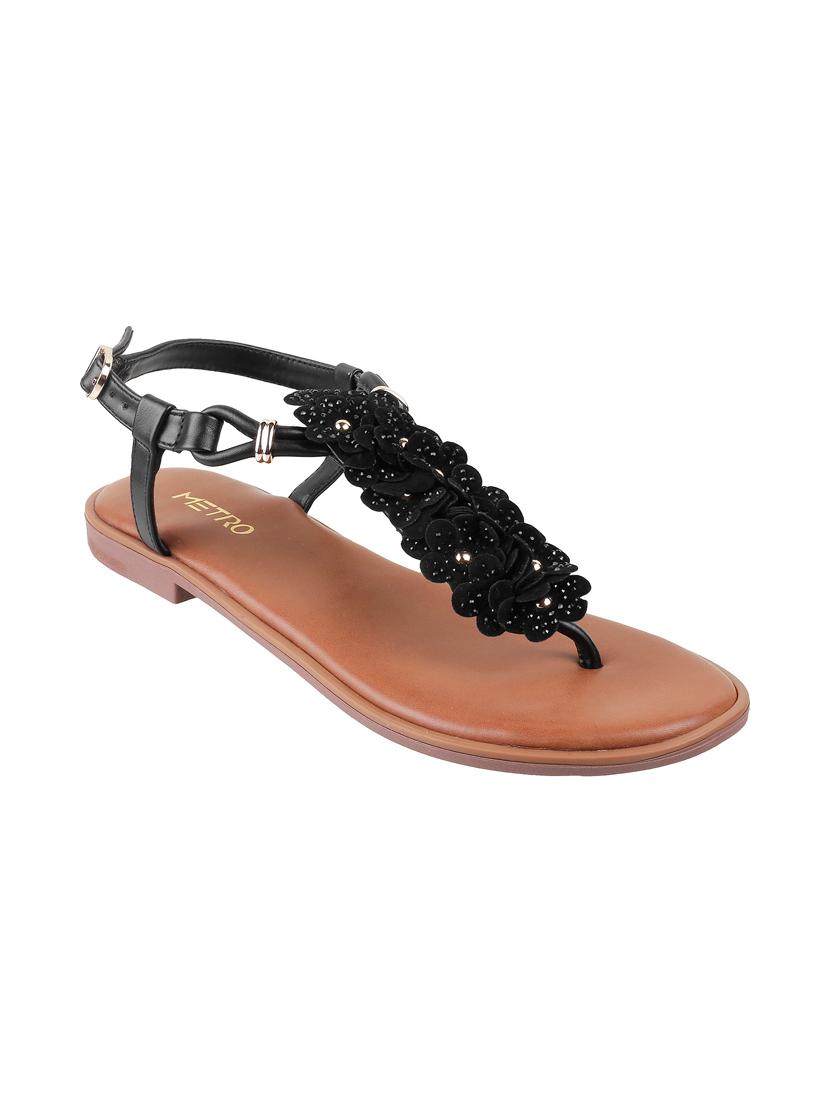 black t-strap sandals - 16083742 - Zoom Image - 1