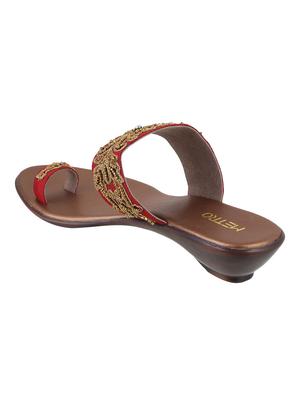maroon leather toe separator kolhapuris - 16084072 - Standard Image - 4