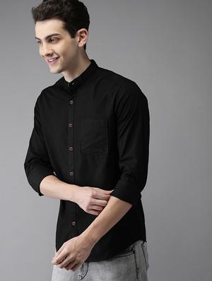 black solid casual shirt - 16085093 - Standard Image - 2