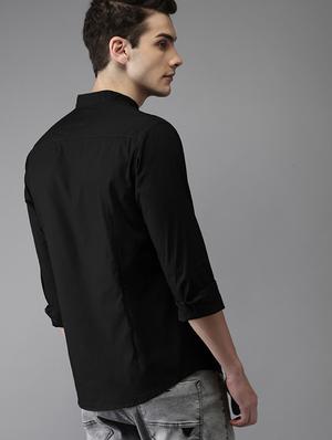 black solid casual shirt - 16085093 - Standard Image - 3