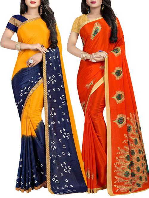 set of 2 multicolor printed saree combo with blouse - 16085462 - Standard Image - 1