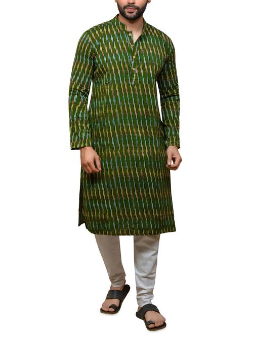 green cotton long kurta - 16085988 -  Standard Image - 0