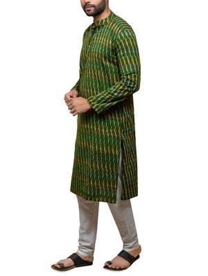 green cotton long kurta - 16085988 -  Standard Image - 1